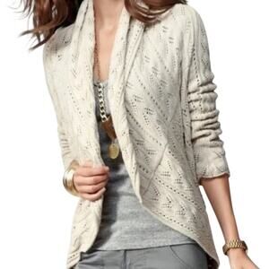CAbi Cardigan Open Sweater Oatmeal Cream Size Large 720 Cotton Cozy Preppy Boho